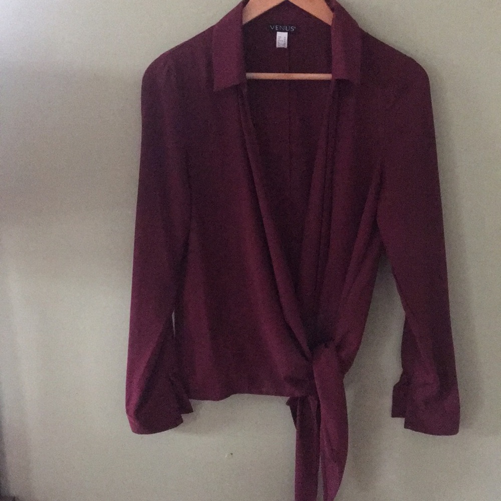 Burgundy/maroon wrap blouse